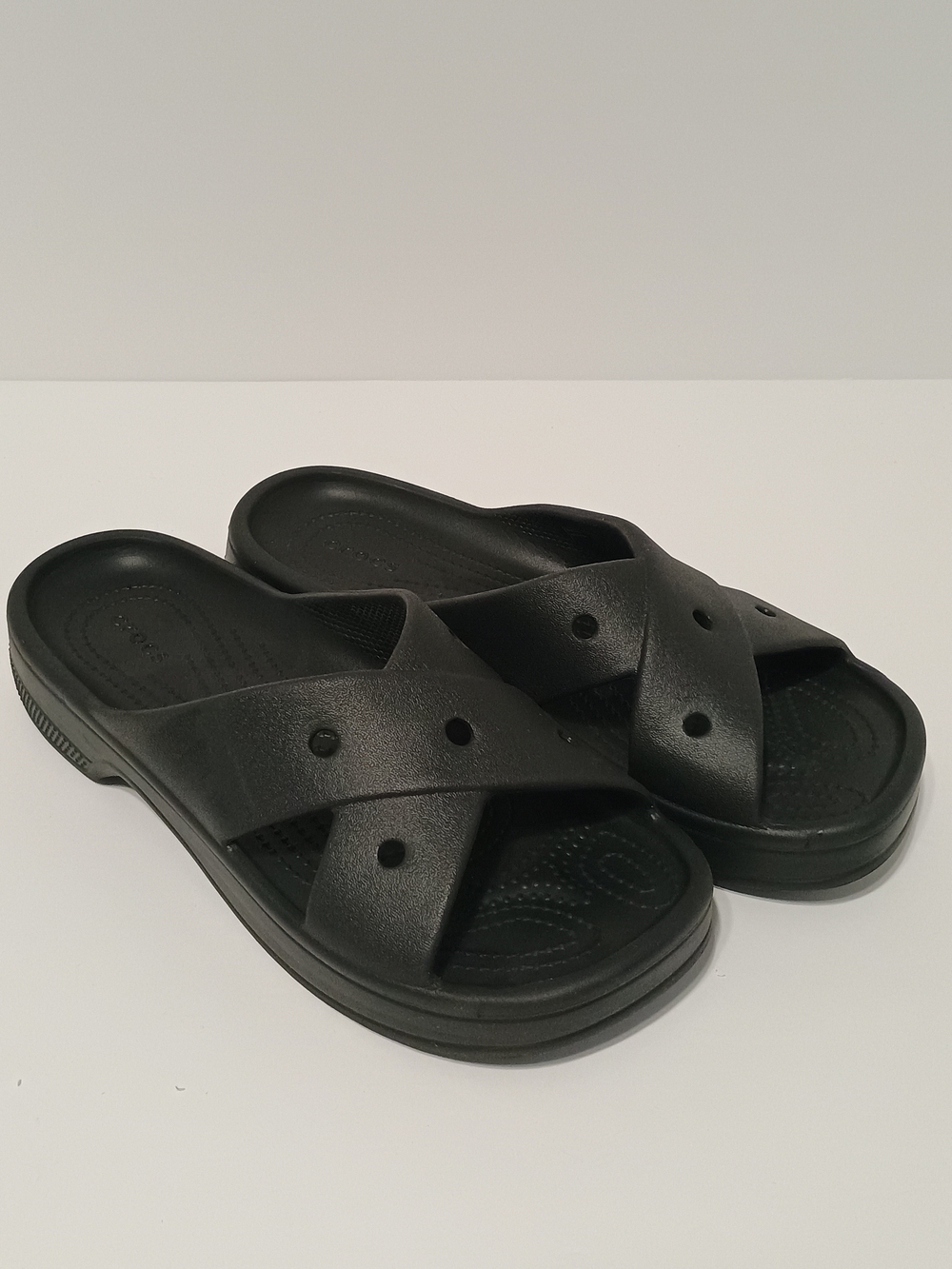 Classic Women's Black Cross-Strap Slide Sandals
